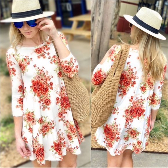 FEELING SO RIGHT SHORT FLORAL SWING DRESS-IVORY - Picture 4 of 4